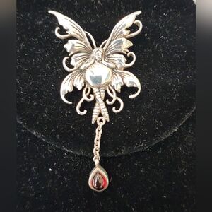 Peter Stone Sterling Silver Vine Faery Fairy Pendant Charm Red Dangle Amy Brown